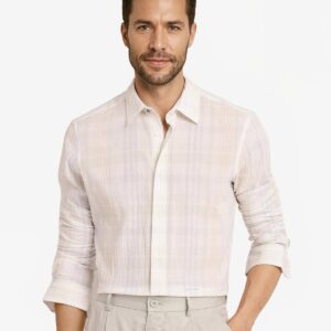 CRINKLE EFFECT CHECK SHIRTPINGE - WHITE