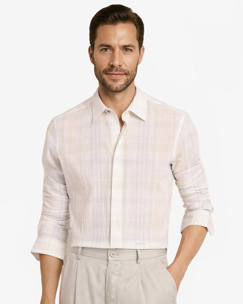 CRINKLE EFFECT CHECK SHIRTPINGE - WHITE